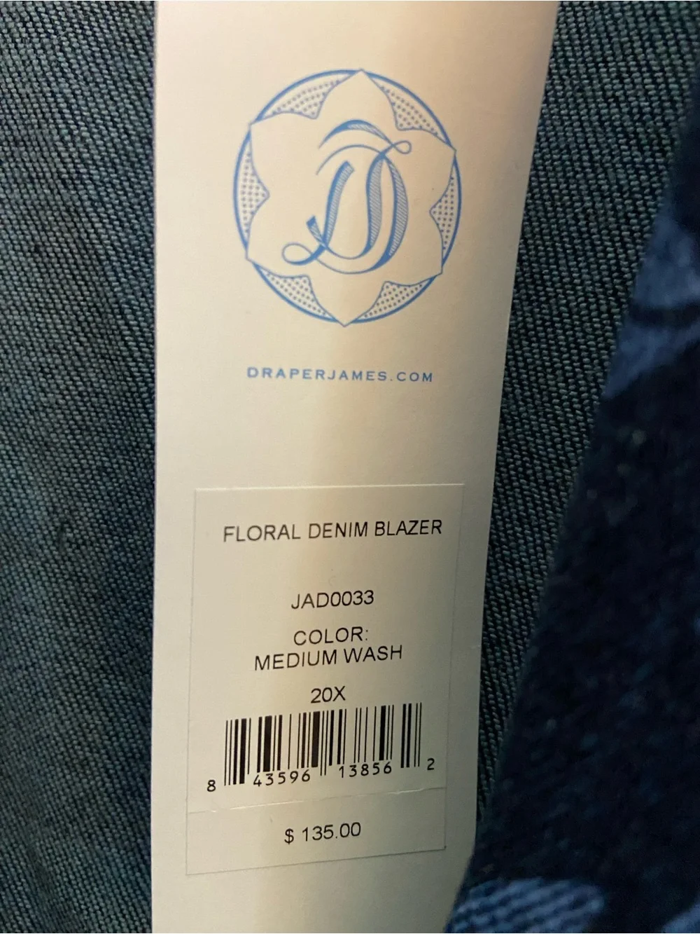 NWT Draper James Floral Denim Blazer Jacket 20W 20X Blue Plus Size $135 Retail